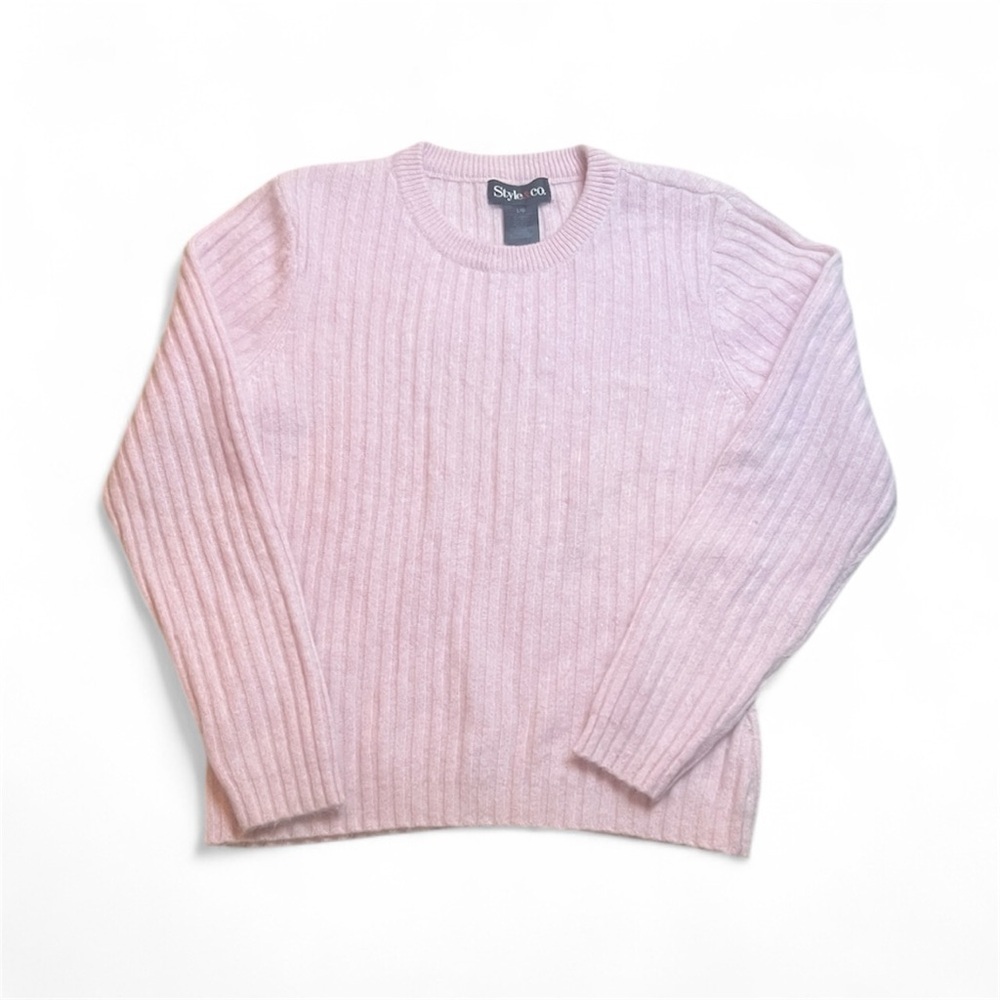 Style & Co. Lambswool Angora Blend Soft Pink Ribbed Crew Neck Sweater sz L